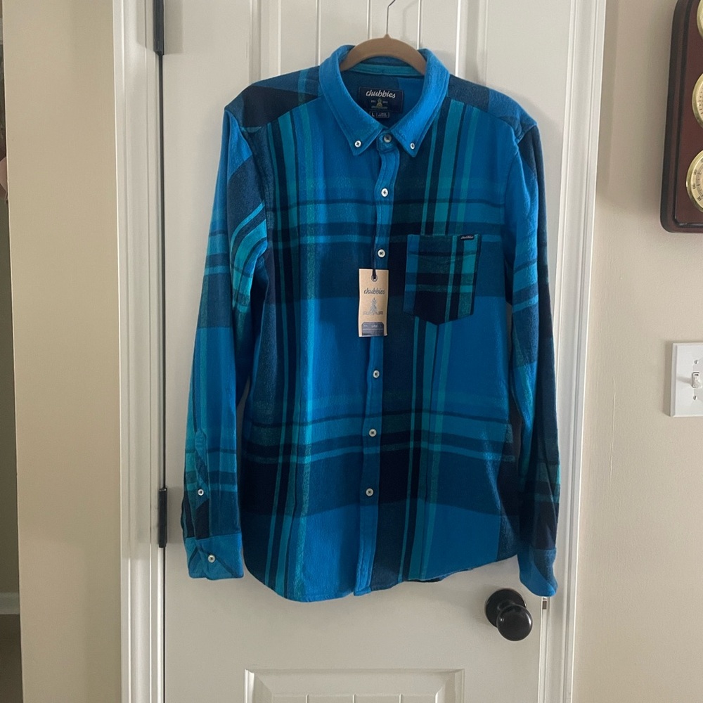 Chubbies Men's Blue Plaid Button Down Shirt